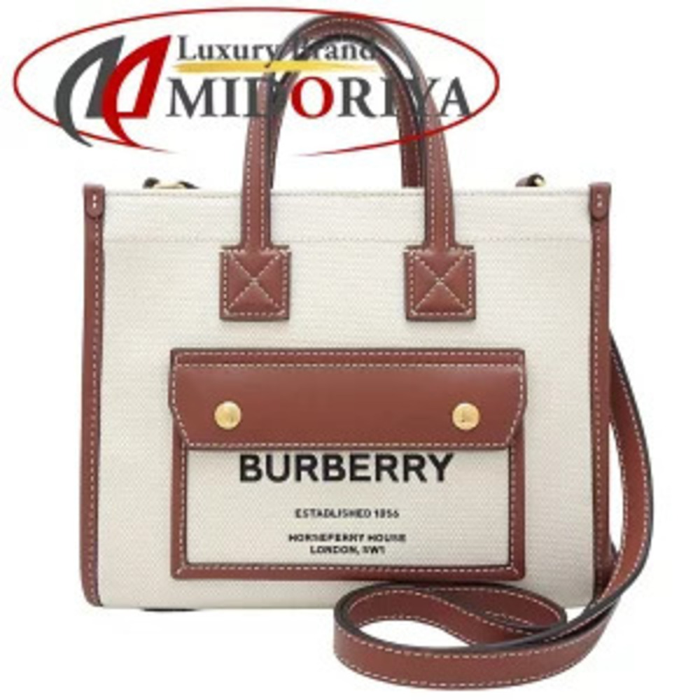 BURBERRY Freya Tote Shoulder Bag Canvas Leather Tan